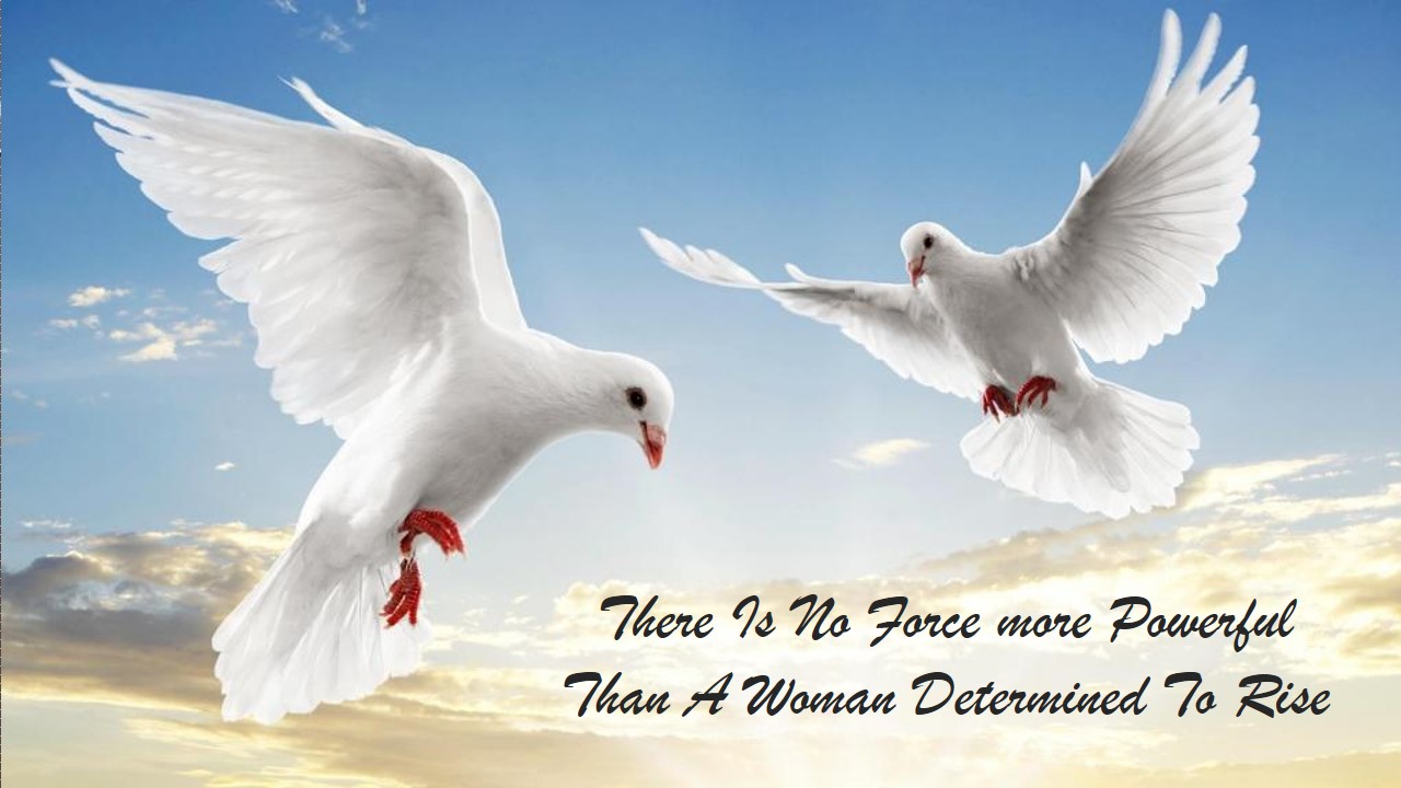 Work like a woman article. Image of two doves flying in the sky - there is no force more powerful than a woman determined to rise