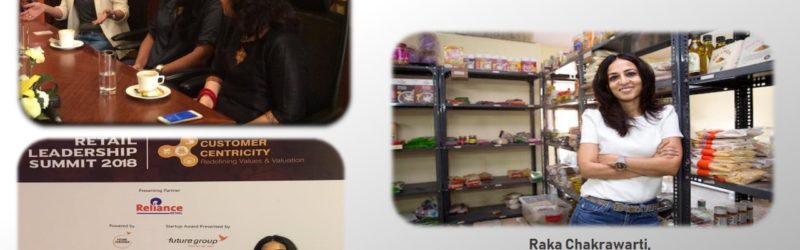 Images of Raka Chakrawarti, founder of Gourmetdelight in her store, in a round table conference, With an Award in hand for first runnerup Retail Startup of the year 2018.