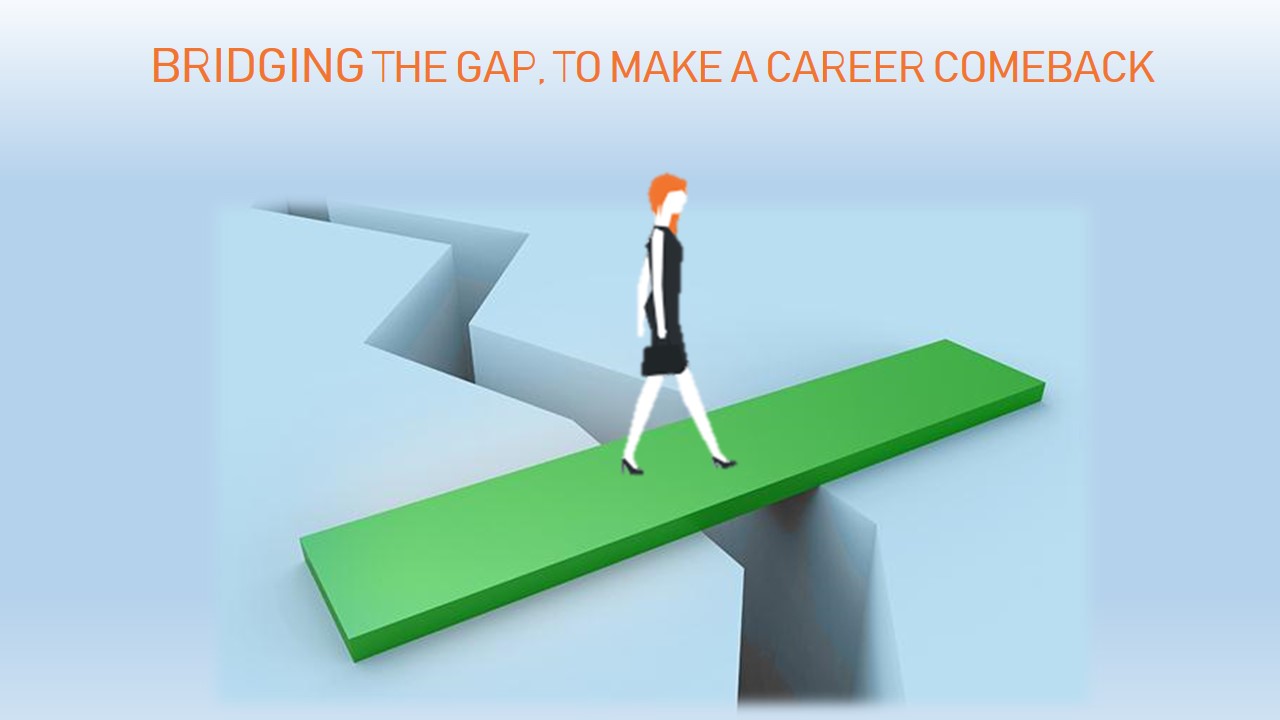 bridging the gap to make a career comeback Image of a professional woman walking over a bridge.