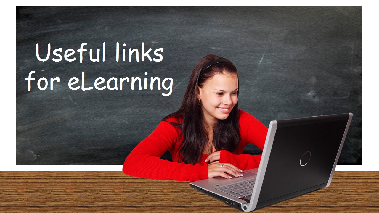 Bridging the skill gap using online resources - image of a smiling girl with a laptop - with caption Useful links for elearning